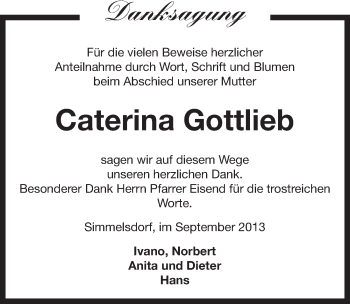 Traueranzeige von Caterina Gottlieb von Pegnitz-Zeitung